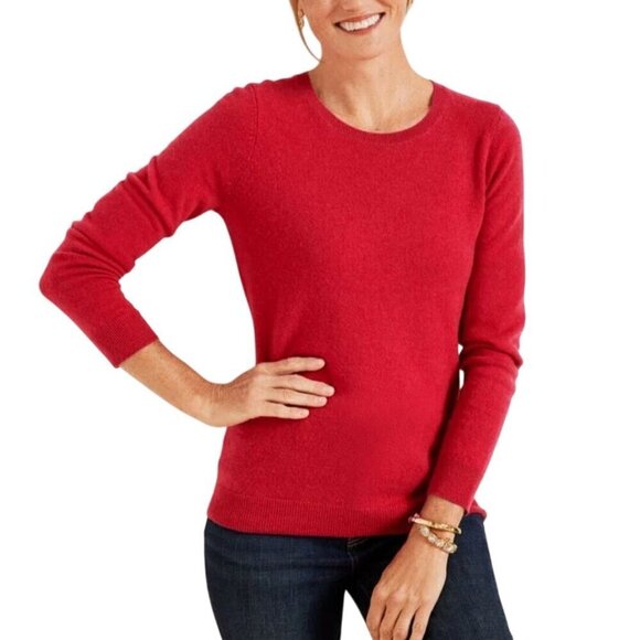 Talbots Red 100% Cashmere Crewneck Sweater Quiet Luxury Size Mp - Picture 1 of 5